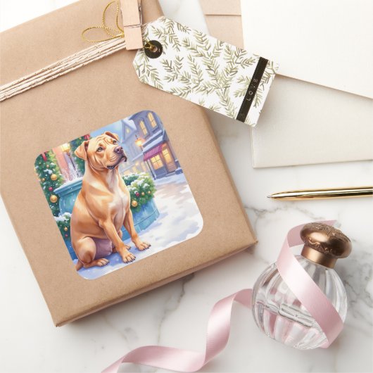 Chinese Shar-Pei Snowy Town Fountain Christmas Art Vierkante Sticker (Geschenken)