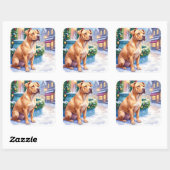 Chinese Shar-Pei Snowy Town Fountain Christmas Art Vierkante Sticker (Vel)