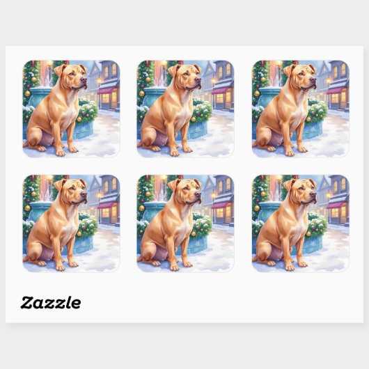 Chinese Shar-Pei Snowy Town Fountain Christmas Art Vierkante Sticker (Vel)