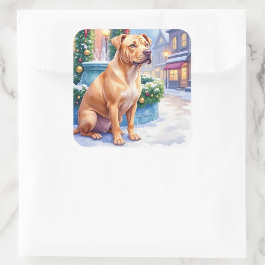 Chinese Shar-Pei Snowy Town Fountain Christmas Art Vierkante Sticker (Tas)