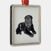 Chinese Shar Pei - zwarte puppy Metalen Ornament (Rechts)