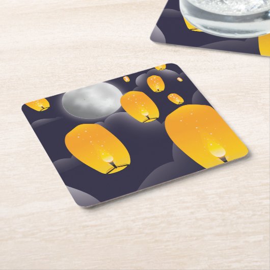 Chinese Sky Lantern Kartonnen Onderzetters (Schuin)