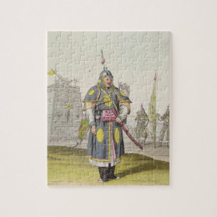 Chinese soldaat in volledige gevechtsjurk, illustr legpuzzel