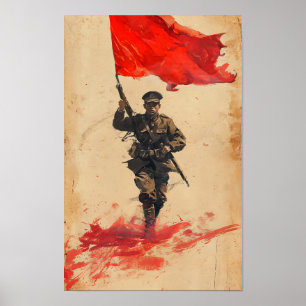 Chinese soldaat rode vlag marcheren Poster