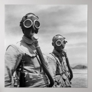 Chinese soldaten met gasmaskers - 1944 poster