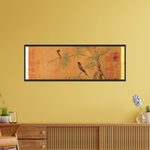 Chinese Song-dynastie Vinken en bamboe Lampenkap Canvas Afdruk