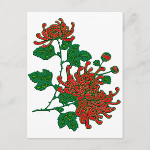 Chinese spinchrysanten — diep rood briefkaart