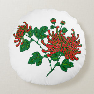 Chinese spinchrysanthema - diep Chinees rood Rond Kussen
