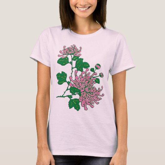 Chinese spinchrysanthema - koraalroze t-shirt (Voorkant)