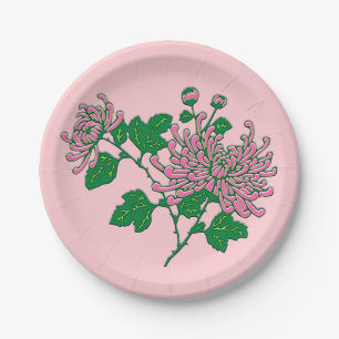 Chinese spinchrysanthema - zacht roze papieren bordje