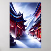 Chinese stad in de sneeuwberg | AI Art. Poster (Voorkant)