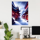 Chinese stad in de sneeuwberg | AI Art. Poster (Thuiskantoor)