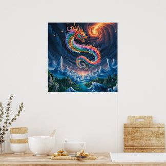 Chinese Stijl Draak Ademt Vuur Poster