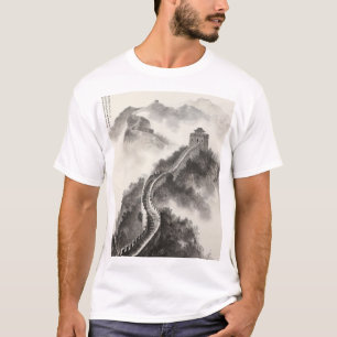 Chinese stijl inkt schilderen Grote Muur Bergen T- T-shirt