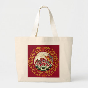 Chinese Stork & Dragon Grote Tote Bag