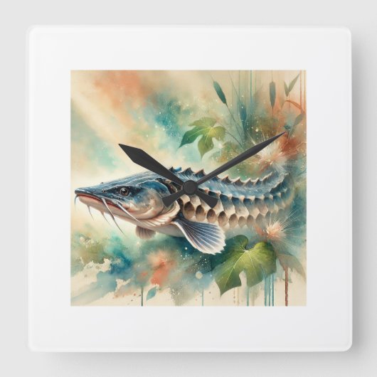 Chinese Sturgeon 190724AREF138 - Watercolor Vierkante Klok (Voorkant)