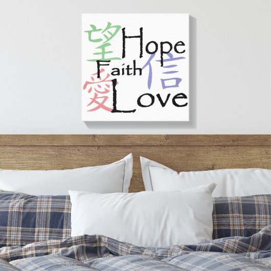 Chinese symbolen voor liefde, hoop en geloof canvas afdruk (Insitu (Slaapkamer))