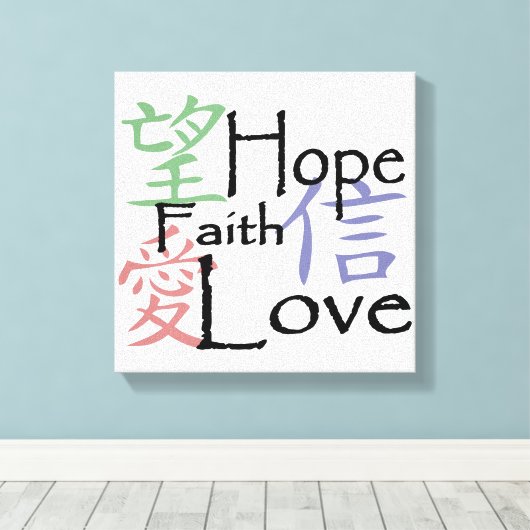 Chinese symbolen voor liefde, hoop en geloof canvas afdruk (Insitu (Houten vloer))