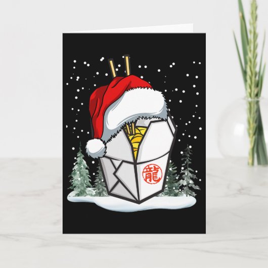Chinese Takeout Box Kerstman Hoed Grafisch Kaart (Voorkant)