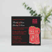 Chinese Tang Suits Double Happiness Wedding Invite Kaart (Staand voorkant)