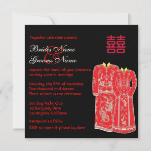 Chinese Tang Suits Double Happiness Wedding Invite Kaart