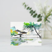 Chinese tempel bij een Lotus vijver Briefkaart (Staand voorkant)