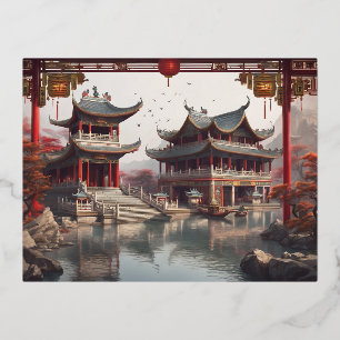 Chinese tempel folie feestdagen briefkaart