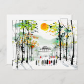Chinese tempel tussen bomen bij zonsondergang briefkaart (Voorkant / Achterkant)