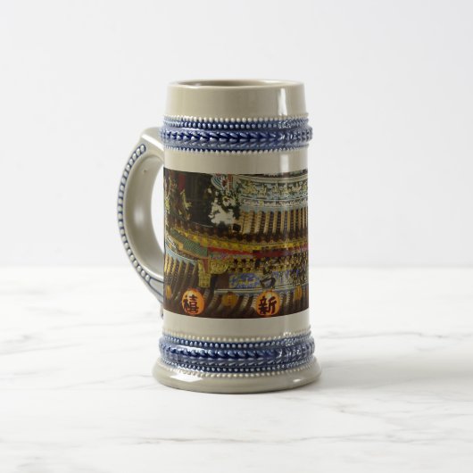 Chinese tempelgrijs/Blue 22 oz Stein Bierpul (Voorkant links)