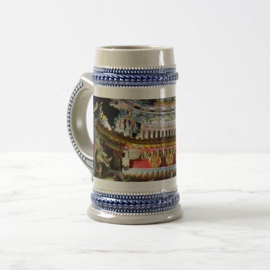 Chinese tempelgrijs/Blue 22 oz Stein Bierpul (Voorkant links)