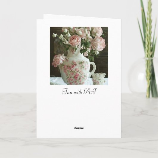 Chinese theepot en Rozen | Verjaardag Kaart (Achterkant)