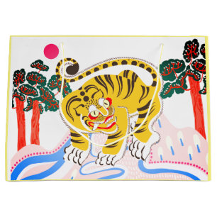 CHINESE TIGER PRINT CUSTOM GIFT BAG IN GEEL GROOT CADEAUZAKJE