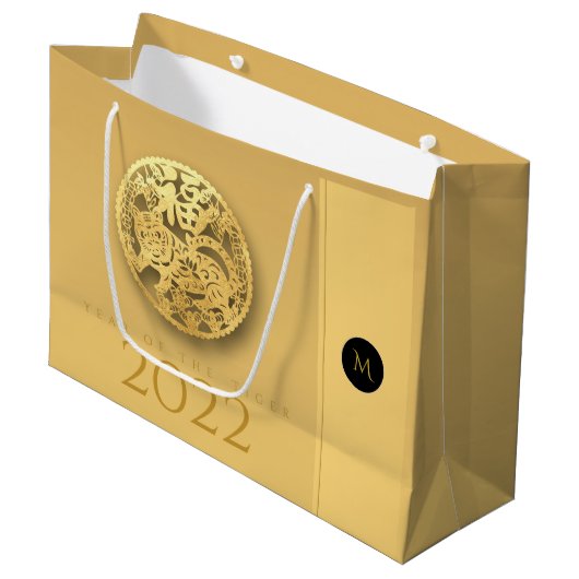 Chinese tijger 2022 Elegant Monogram LGB01 Groot Cadeauzakje (Voorkant Gekanteld)