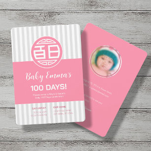 Chinese Traditionele Baby 100 Dagen 百日 Uitnodiging