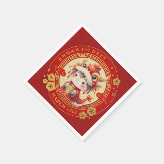 Chinese Traditionele Baby 100 Dagen 百日 Uitnodiging Servet (Hoek)