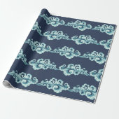 Chinese traditionele wolken illustratie blauw cadeaupapier (Uitgerold)