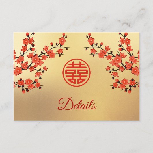 Chinese Trouw met Kersenbloesem Rood Goud Informatiekaartje (Voorkant)