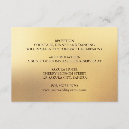 Chinese Trouw met Kersenbloesem Rood Goud Informatiekaartje (Achterkant)
