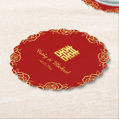 Chinese trouwbloem roos papieren knipwerk rood en kartonnen onderzetters (Gekanteld)