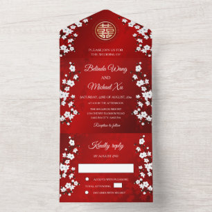 Chinese Trouwdag met Kersenbloesem All In One Uitnodiging