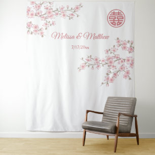 Chinese Trouwdecoratie met Kersenbloesem Wandkleed