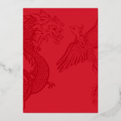 Chinese trouwerij met Gouden Draak en Phoenix Folie Uitnodiging (Achterkant)