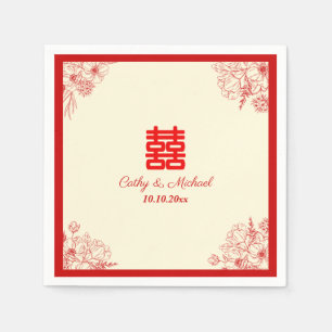 Chinese trouwfeest rood beige bloemmotief oosters servet