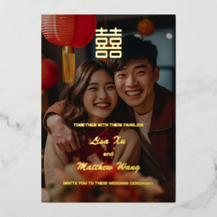 Chinese trouwfoto goud folie uitnodiging