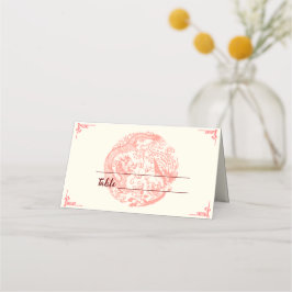 Chinese trouwfoto met draak en fenis, beige rood plaatskaartje