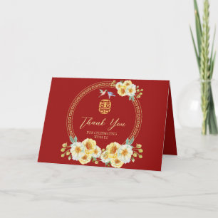 Chinese trouwframe rood bloemmotief vogel bedankkaart