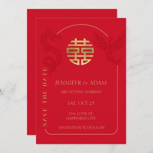 Chinese Trouwkaart Save the Date Aziatische Kaart  (Voorkant / Achterkant)