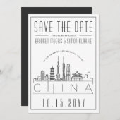 Chinese Trouwlijn Stijl Silhouette 'Save the Date' Kaart (Voorkant / Achterkant)