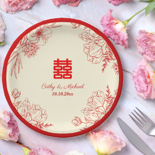 Chinese trouwrode beige bloemrijke oriëntaalse papieren bordje