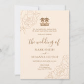 Chinese tweetalige elegante pioenrozen bruiloft kaart (Voorkant)